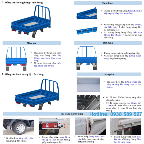 Kết cấu thùng lửng Thaco Frontier TF220