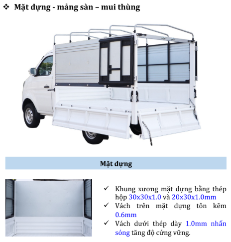 Kết cấu thùng mui bạt Thaco TF220 thùng mui bạt